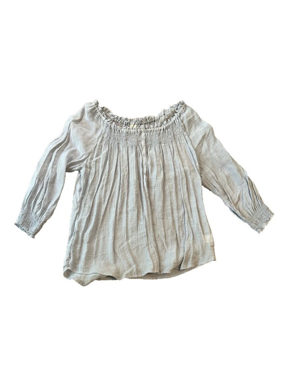 Grand & Greene Off Shoulder Blue Womens Blouse L Gauze Boho Cottagecore Peasant